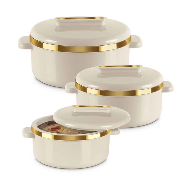 Curve Inner Stainless Steel Casserole Set of 3 Ivory