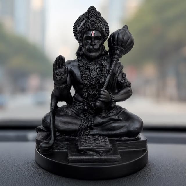 Hanuman Idol for Car Dashboard, Home & Office, Black, 9 cm (Black)