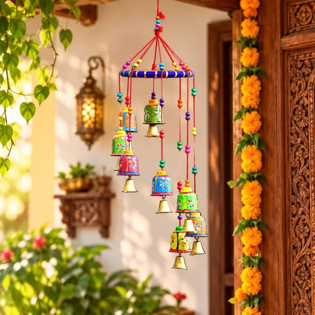 eCraftIndia Multicolour Handcrafted Decorative Window Door Wall Hanging Bells Wind Chimes Decorative Showpiece