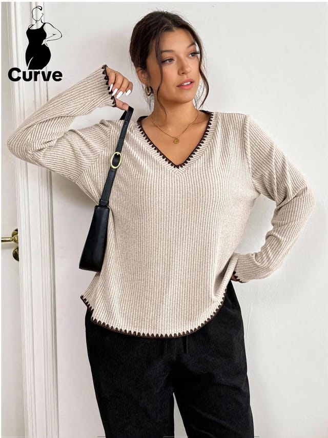 Women's Plus Size Contrast Top