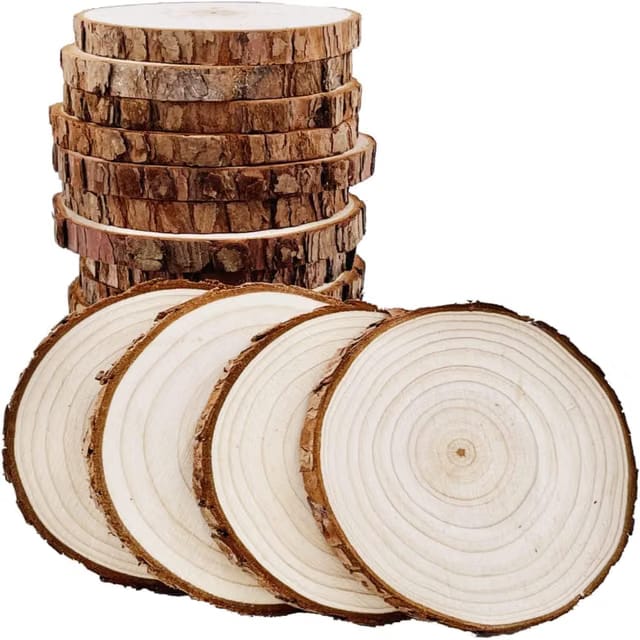 Natural Round Wooden Coaster with Slices Bark, DIY Crafts Coasters Christmas Rustic Wedding Decorations Wooden