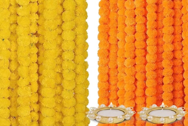 Indian Made in Bharat Artificial Marigold Flowers for Decoration Garland 400gsm Each for Diwali & Festivals
