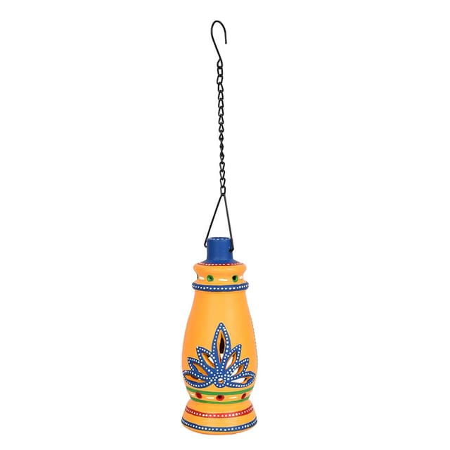 AAKRITI ART CREATIONS Terracotta Yellow Handpainted Hanging Tea Light