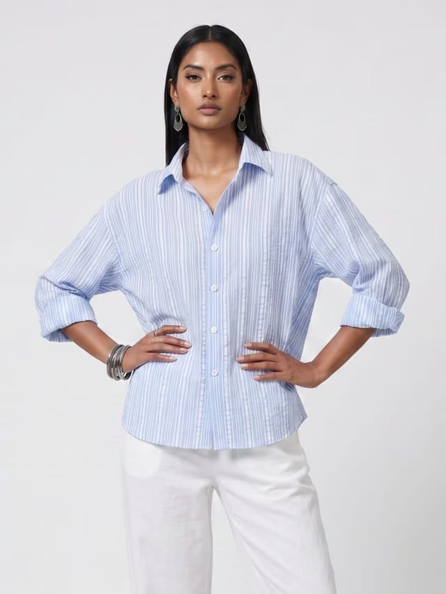 Oversized Striped Crop Shirt