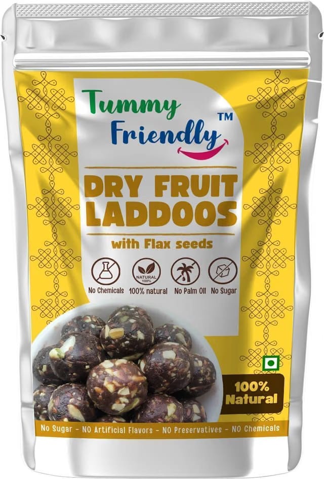 TummyFriendly Foods Dry Fruit Laddus with FlaxSeeds. Healthy Snacks for Kids and Adults