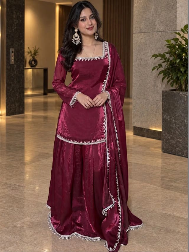Women Regular Pure Silk Kurta with Sharara & With Dupatta