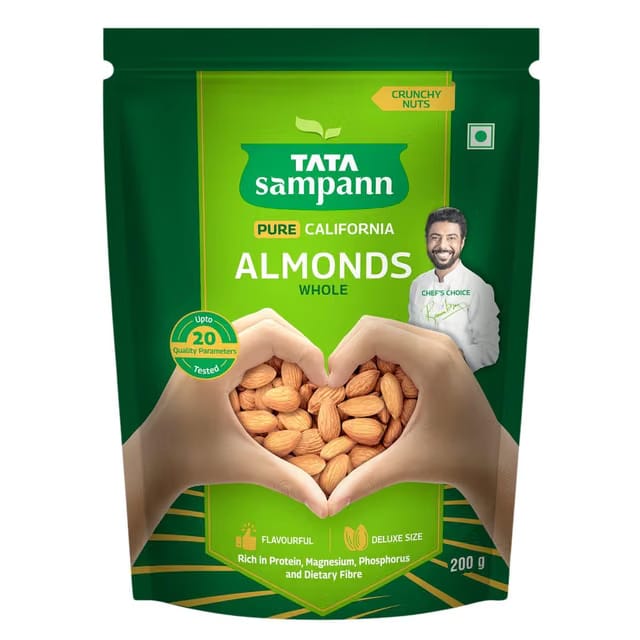 Tata Sampann Pure California Almonds Whole, 200g, Premium Badam Giri, Rich in Protein, Magnesium, Phosphorus