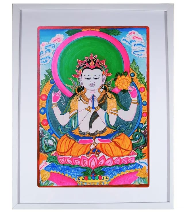 Rajni Dutta Buddha Painting - Thangka Art (Medium, White)