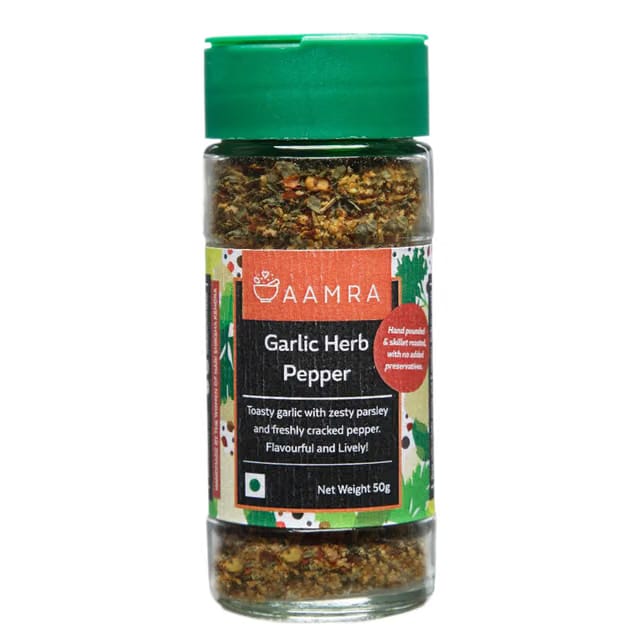 Aamra Garlic Herb Pepper 50g (Mixed Herbs- seasoning for pizzas, pasta, soups, salads)- No preservatives