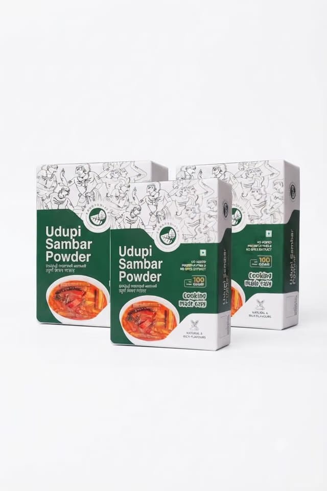 Embrandiri's Authentic Udupi Sambar Powder (Pack of 3 x 100g) – Traditional South Indian Spice Blend