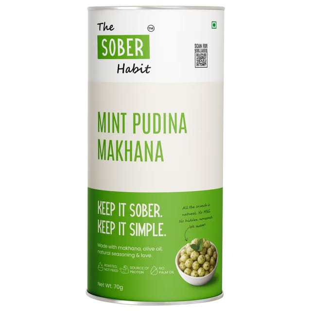 The Sober Habit Mint Pudina Makhana Jar, Roasted Fox Nuts, Ready to Eat Flavoured Makhana Snack, Air Roasted Not Fried