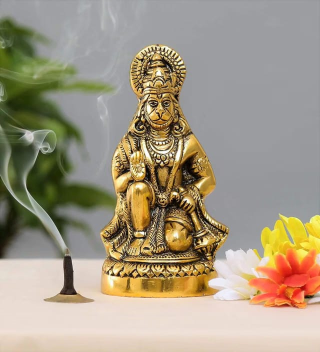 Prince Home Decor & Gifts Hanuman Ji Statue Sitting In Metal Hanuman Ji Idol Bajrangbali Murti Gift Article Decorative