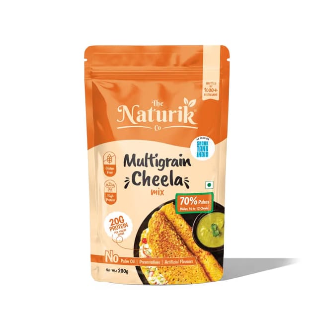 The Naturik Co. Multigrain Chilla Mix 200g: Instant, Ready-to-Cook Cheela & Dosa Mix with 70% Pulses & 20% Protein