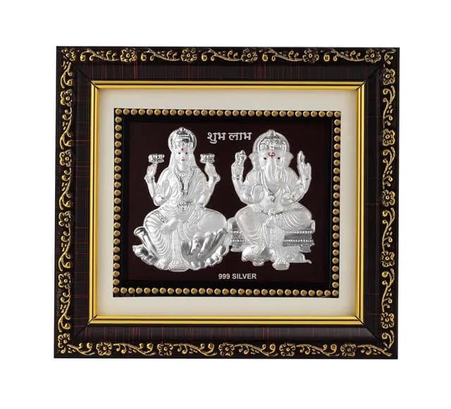 999 Pure Silver Ganesh Lakshmi Photo Frame for Home & Office
