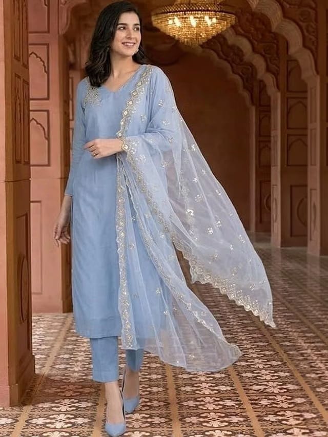 Women Ethnic Motifs Embroidered Regular Kurta with Trousers & Dupatta