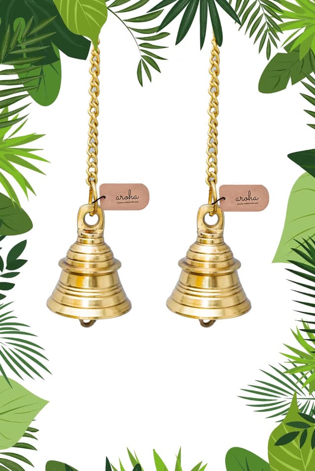 ® Auspicious Antique Brass Collection Pooja Mandir and Decorative Hanging Bells with Chain & Hook (Yellow Antique Gold