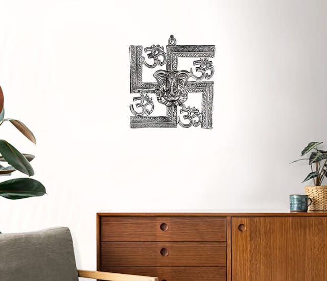 Wall Hanging for Home (Silver Plated Swastik)