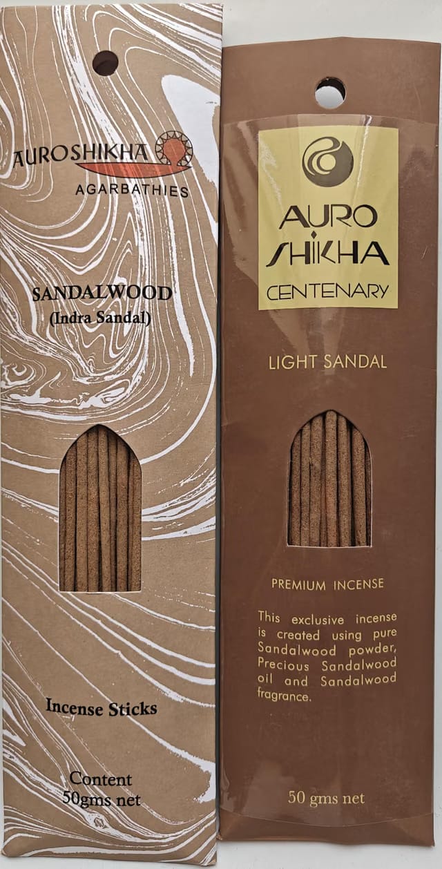 Auroshikha Sandalwood Incense Sticks Combo, 100g - Indra Sandalwood + Centenary Light Sandal |
