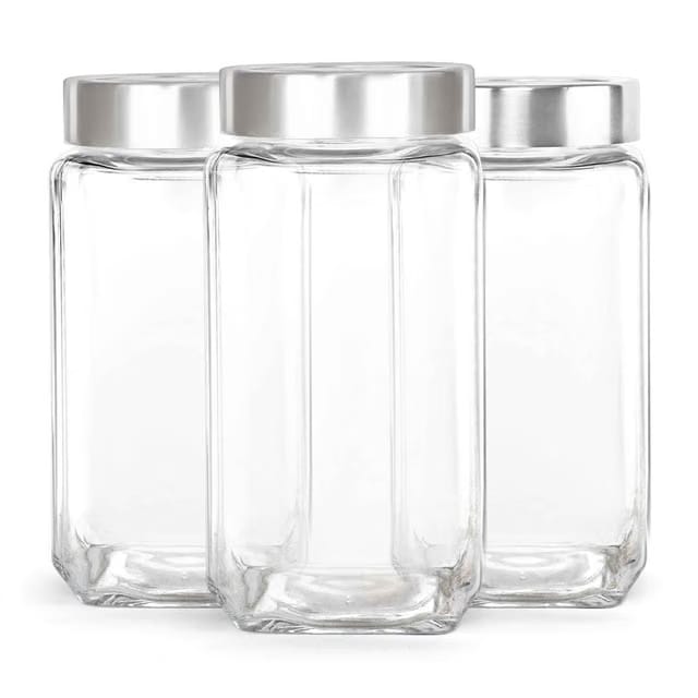 Qube Fresh Toughened Glass Jars Glass Containers For Kitchen Multipurpose Jar Set Of 3 Clear