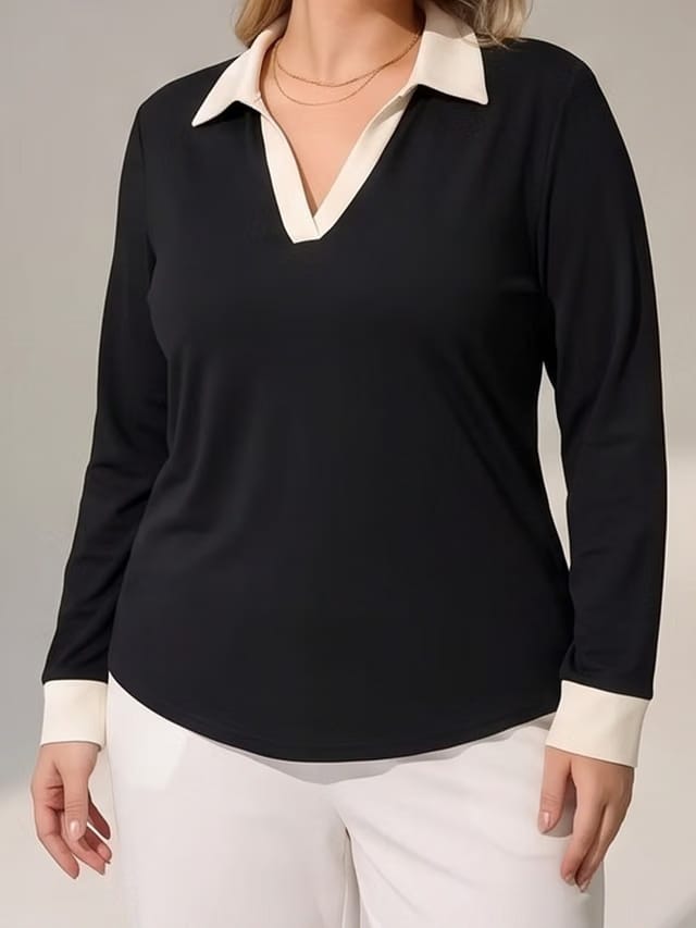 Women's Plus Size Contrast Half Placket T-Shirt