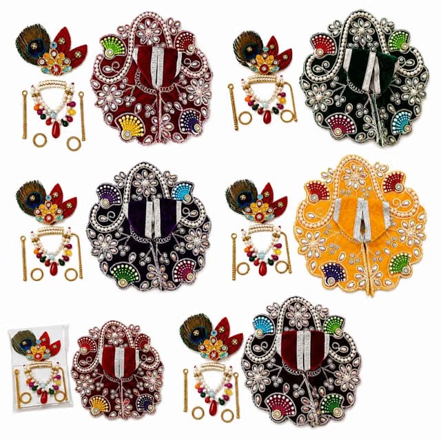 Multicolor Laddu Gopal Dress Set with Mukut, Mala & Accessories