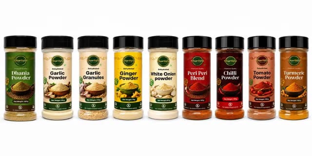 DharthiSe Navratan Spice Box Pack of 9 Red Chilli (Guntur Laal Mirch) Powder Garlic Granules Turmeric (Haldi) Coriander