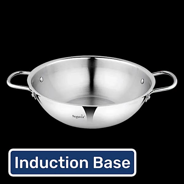 Stainless Steel Kadhai With Riveted Handle - Silver, Induction