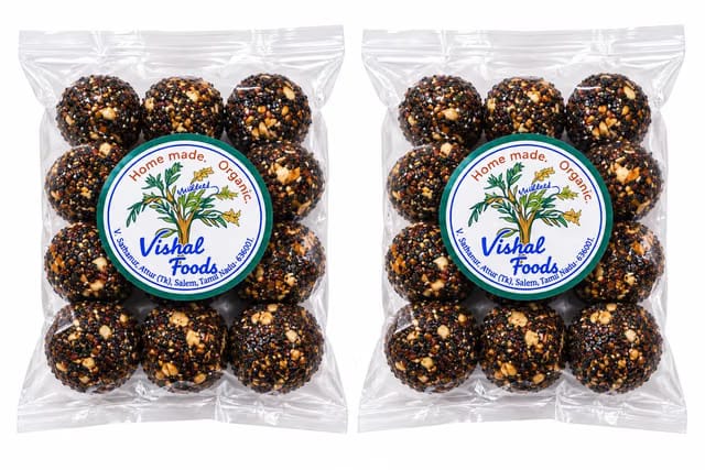 Vishal Foods Black Ellu Urundai Laddu 12 Pieces Pack of 2 Traditional Black Sesame Seed Laddu Ellu Urundai Sweet South