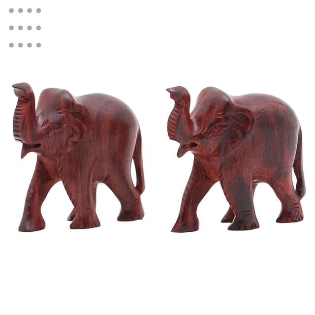 RDK Natural Original Red Sandalwood Elephant Pair Idol Statue Lal Chandan Wooden Upper Trunk Murti Figurine for Home