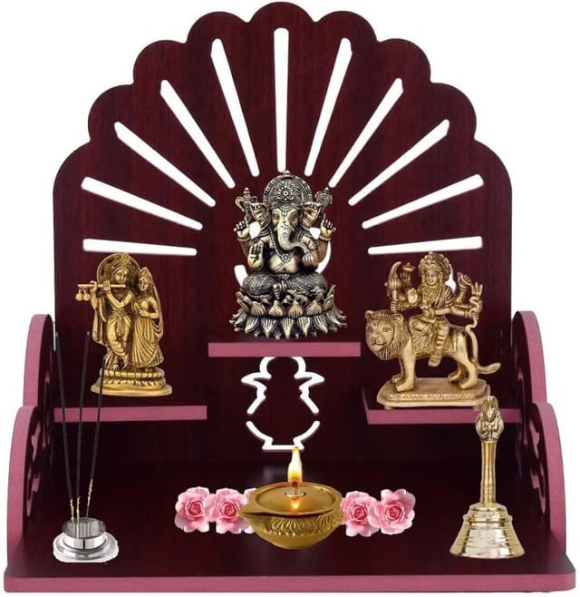 Wooden Puja Mandir with Om for Home