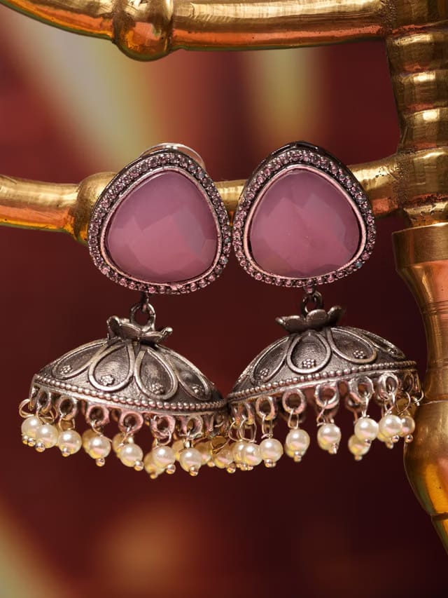 Saraf RS Jewellery Pink Contemporary Jhumkas Earrings