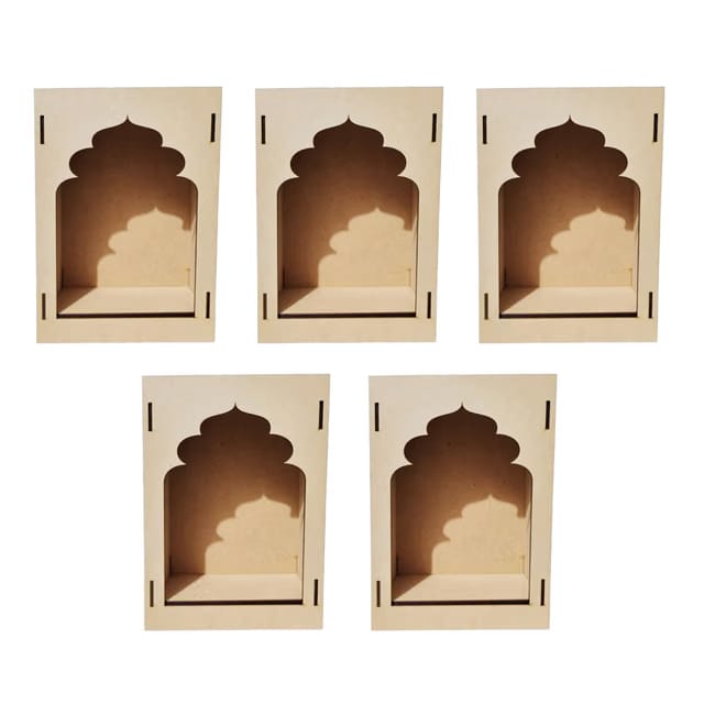Unfinished Wood MDF Jharokha Wall Decor Kit - Plain Box Cutout Wooden Craft for Creative Home Decor