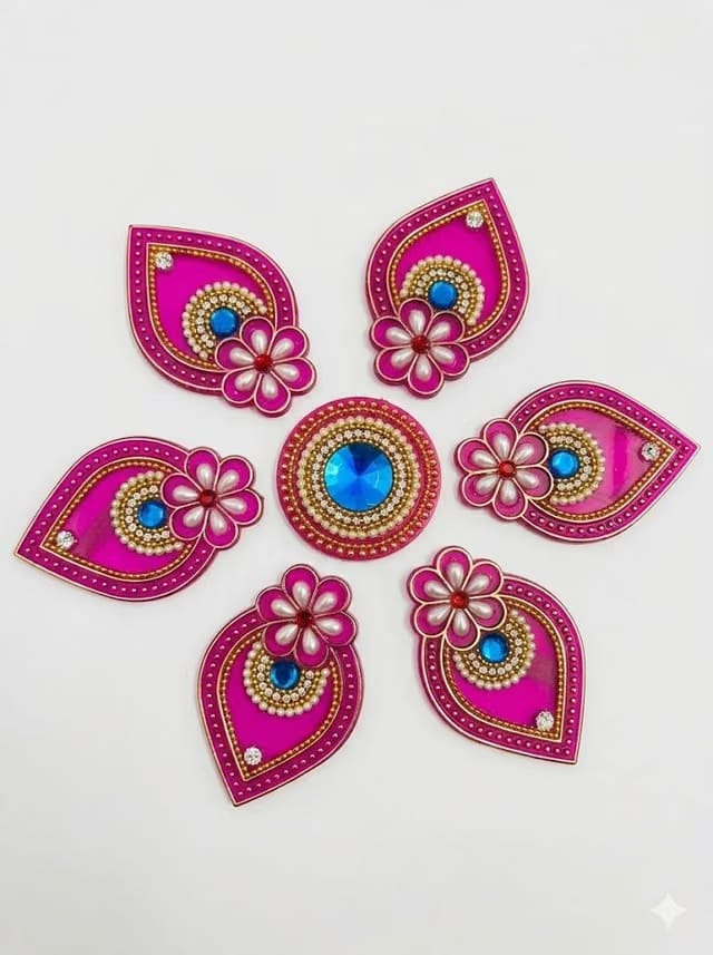 Reuable Acrylic Rangoli with Centerpiece and Petal Designs for Diwali, Home Decorations, and Festivals 6 inch Diameter