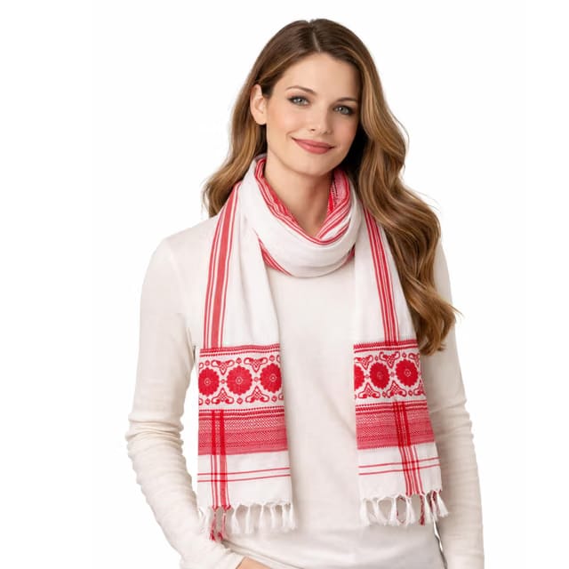 Traditional Red & White Cotton Gamosa Gamcha for Men & Women
