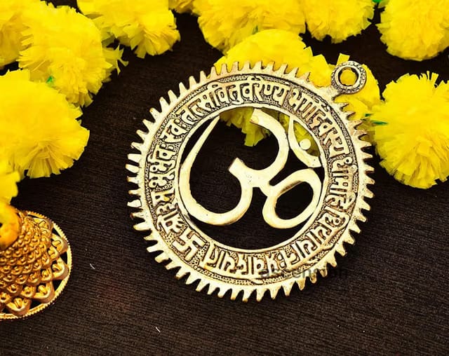 Om Wall Hanging Decorative Showpiece with Sanskrit Mantra Antique Finish Metal Om Symbol for Home Decor Temple