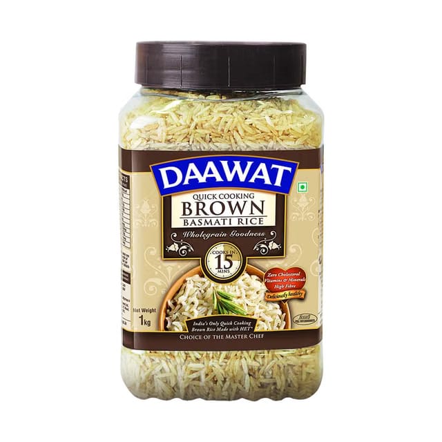 Daawat Brown, Cooks in 15-minute, Full Bran Intact, Fibre-Rich Basmati Rice Jar