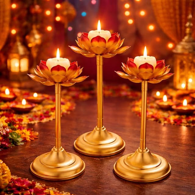 Decorative Lotus Tea Light Candle Holder Set of 3