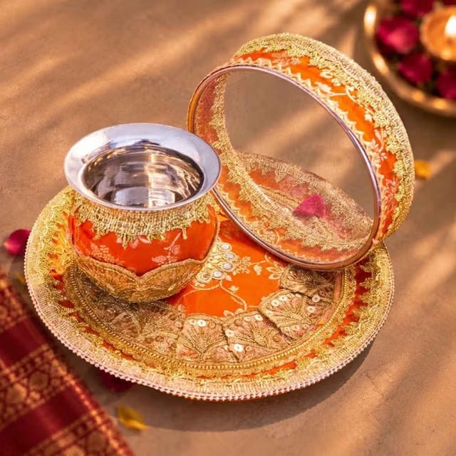 Orange Karwa Chauth Thali Set