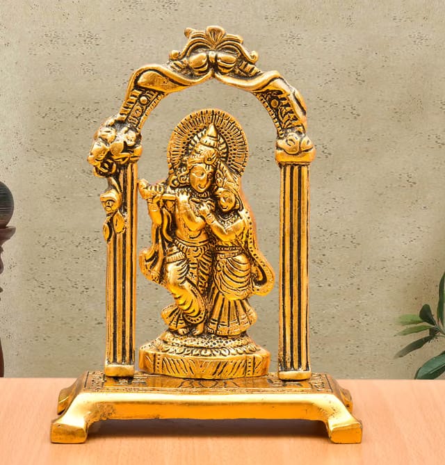 Gold Plated Metal Handicraft Radha Krishna Idols Darbar for Home Temple Puja Decorative Showpiece for Office Shop Living