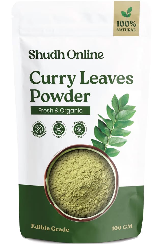 Shudh Online Curry Leaf Powder for Hair Growth, Eating - Fresh Dried Kadi Patta Leaves (Kari Patta, Karuveppilai powder)