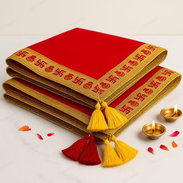Pooja Vastra/Asan Red Velvet Cloth 12 X 18 Inches