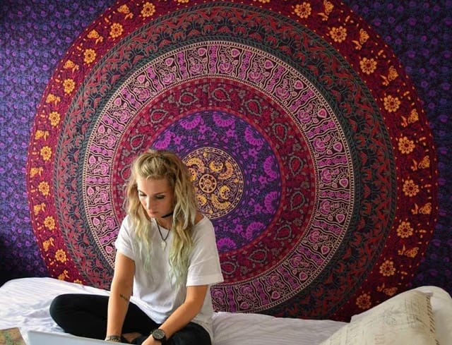 Crafts Works Purple Hippie Mandala Tapestry Wall Hanging Hippie Tapestry Bohemian Tapestries Psychedelic Tapestry
