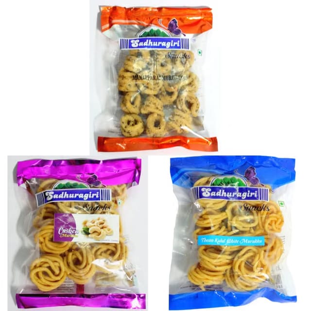Sadhuragiri Thenkuzhal Murukku, Manaparai Murukku & Cashew Murukku (Pack of 3 x 120g)