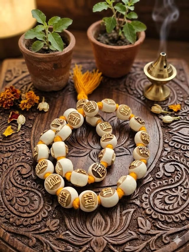 16mm Radha Naam Tulsi Mala 27 Beads Sumarni