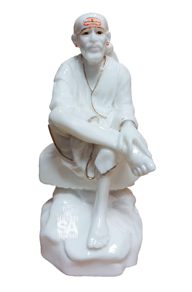 Krishi Gifts Sai Baba Murti Marble Dust Idol Statue for Pooja (White_7.5 Inch) &1 Free