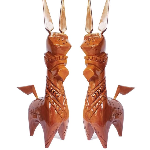 Handmade-Wood Engraved -Sclupture-of - Bankura Horse(ONE Pair)- Traditional Horse Statue for Home Décor (Burnish)