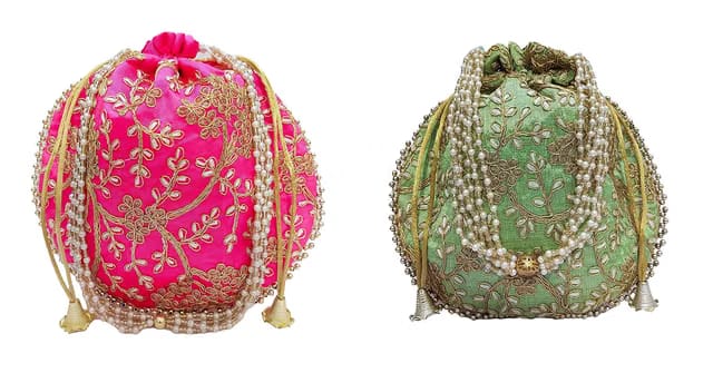Potli bag (Pack of 2 Potli) Rani and Parrot Green Matka Designer handbags for Women wedding party and Return gift potli