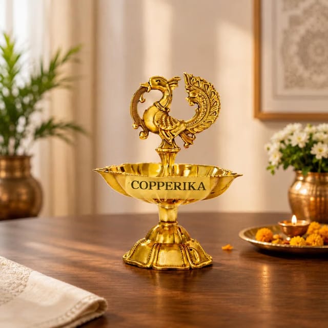 Premium Large Size Peacock Pure Brass Diya 4.5Inc Height