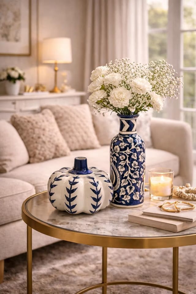 Handcrafted Indigo Ceramic Blue Pottery Vase Set of 2