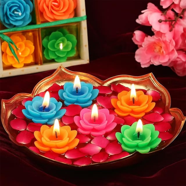 Paraffin Wax Flower Shape Floating Candles, Decorative Floating Wax Candles, Smokeless Rose Tealight Candles for Diwali